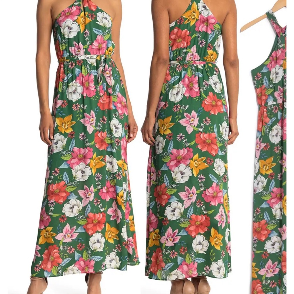 NWT DR2 Green Floral Halter Maxi Dress XS - Picture 5 of 5
